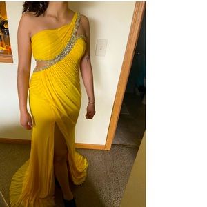 La Femme Sunshine Yellow Rhinestone Prom Dress (Size 8)